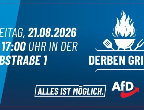 Derben grillt – wir laden herzlich ein! Ein Nachmittag am Grill mit Bratwurst, kalten Getränken und viel Zeit für ein offenes Wort. Der KV Jerichower Land freut sich auf euren Besuch! Gerade jetzt ist es uns wichtig, miteinander im Gespräch zu bleiben und das Leben vor Ort zu stärken – mit euch, für euch und unsere Heimat. Natürlich kostenfrei – kommt vorbei, ihr seid herzlich willkommen!    Freitag, 21. August – ab 17 Uhr  Elbstraße 1, Derben   Bis dahin!